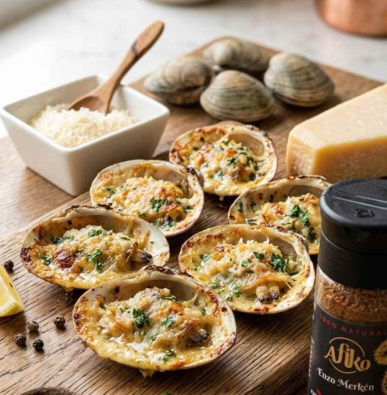 Almejas a la parmesana con AFIKO