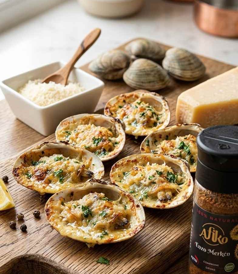 Almejas a la parmesana con AFIKO