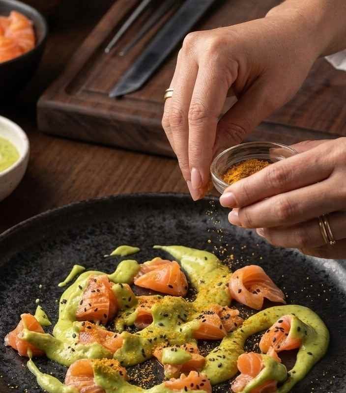 Tiradito de Salmón Apaltado con Afiko por Gabriela Entrala