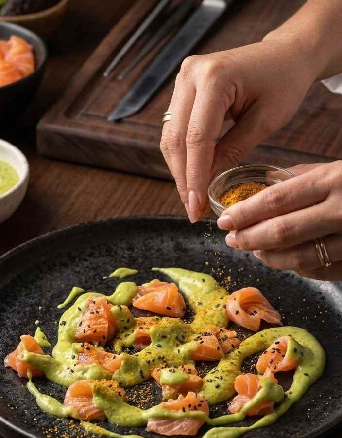 Tiradito de Salmón Apaltado con Afiko por Gabriela Entrala